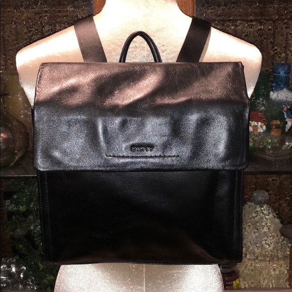 Black leather DKNY letter box back pack - Picture 2 of 8